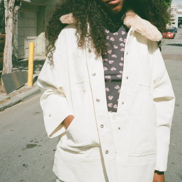 Ganni Jackets & Blazers - Ganni Ridgewood Faux Fur-trimmed Cotton-blend Corduroy Jacket in off-white.